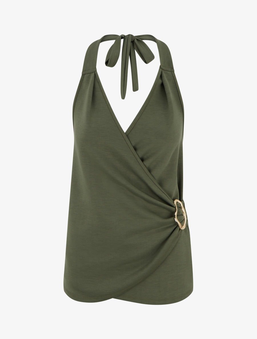Top à dos nu et empiècement bijou - Kaki - 1