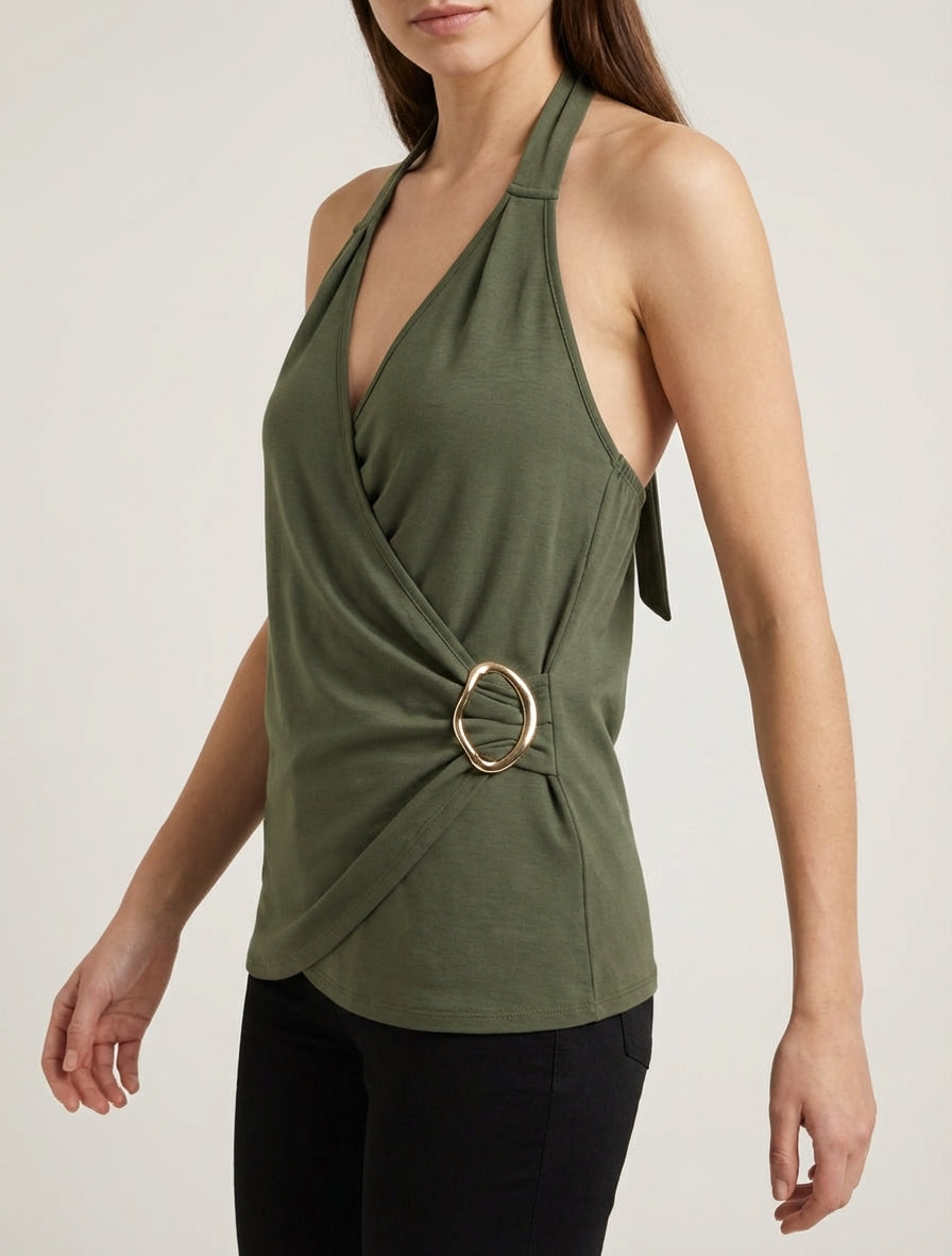 Top schiena scoperta con inserto gioiello. - Cachi