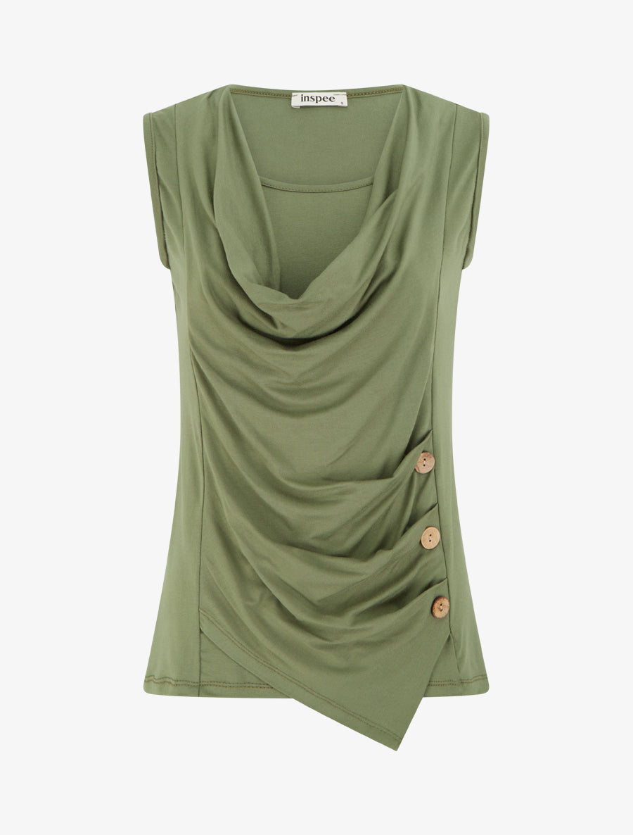 Top uni sans manches à col rond - Kaki - 1