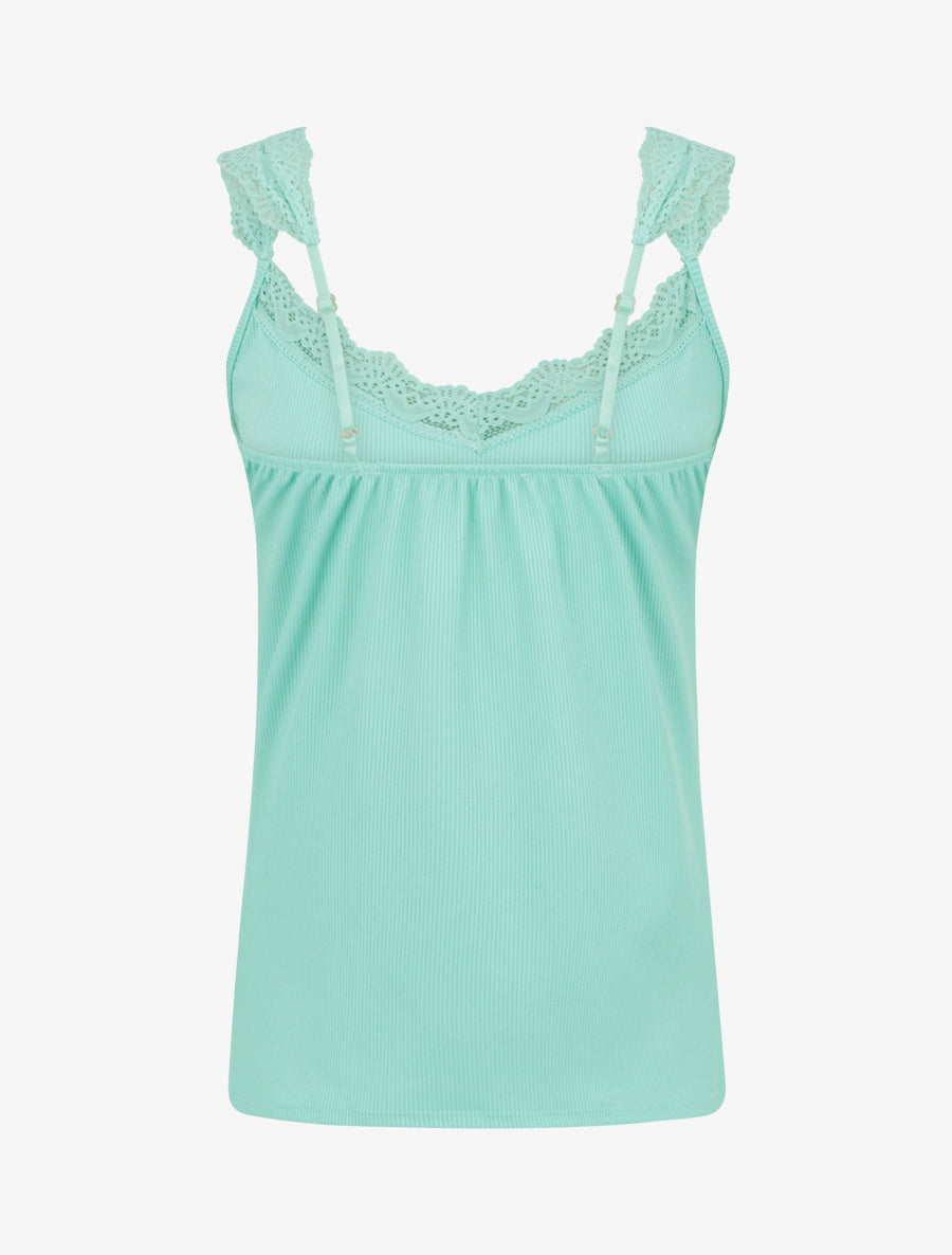 Débardeur côtelé à bretelles en dentelle - Vert d&