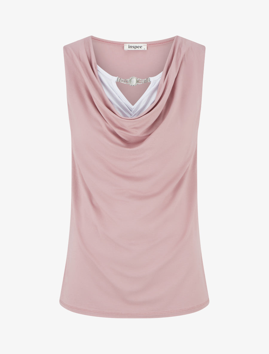 Top sans manches effet superposé à bijou - Rose - 1