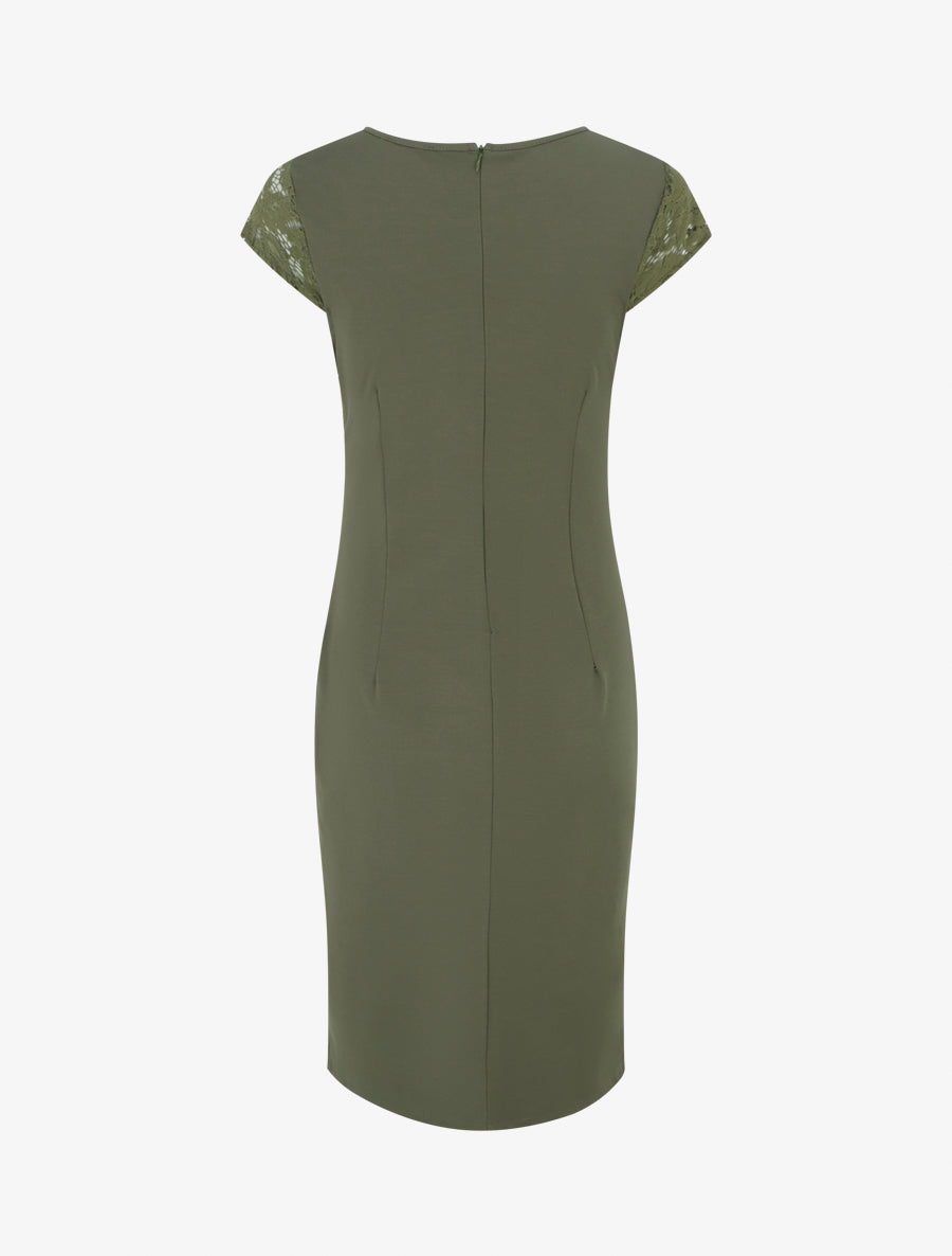 Robe ajustée à dentelle et drapé - Kaki - 2
