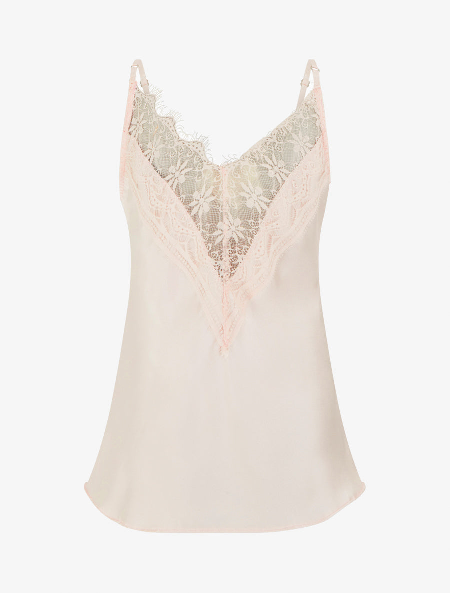 Caraco satiné à dos en dentelle - Rose pâle - 2