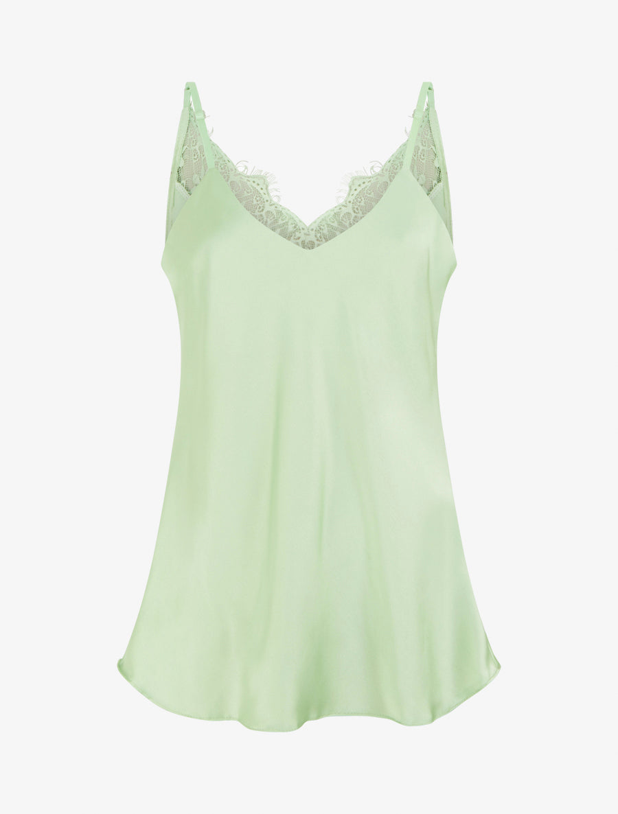 Caraco satiné à dos en dentelle - Vert pomme - 1