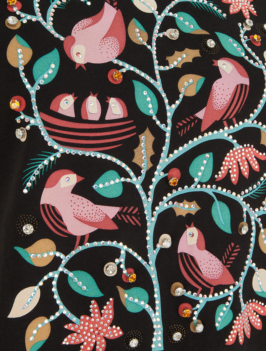 T-shirt à strass et flocage oiseaux - Noir - 3