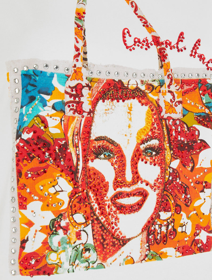 T-shirt à strass et motif sac - Blanc - 3