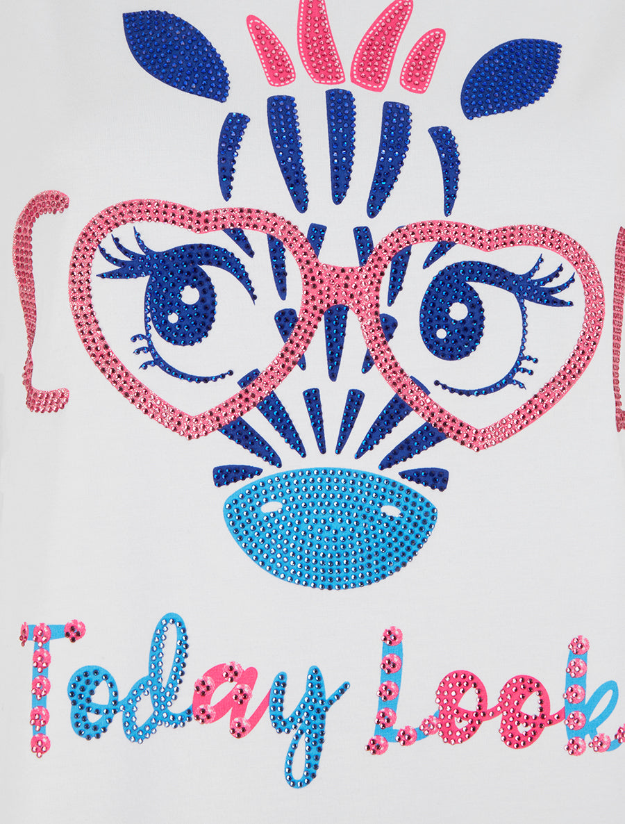 T-shirt imprimé girafe strassé - Blanc - 3