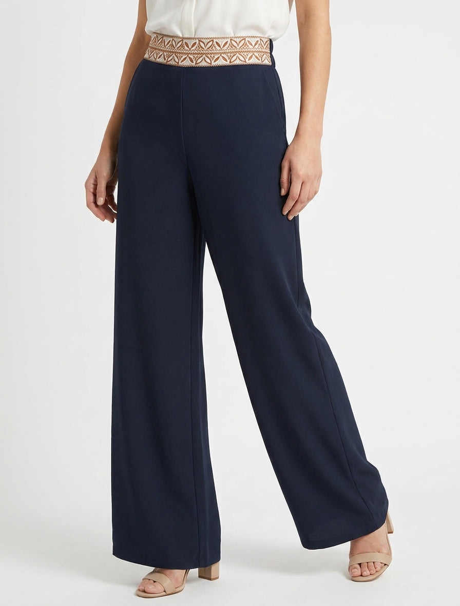 Pantaloni fluidi a vita alta uniti - Marina