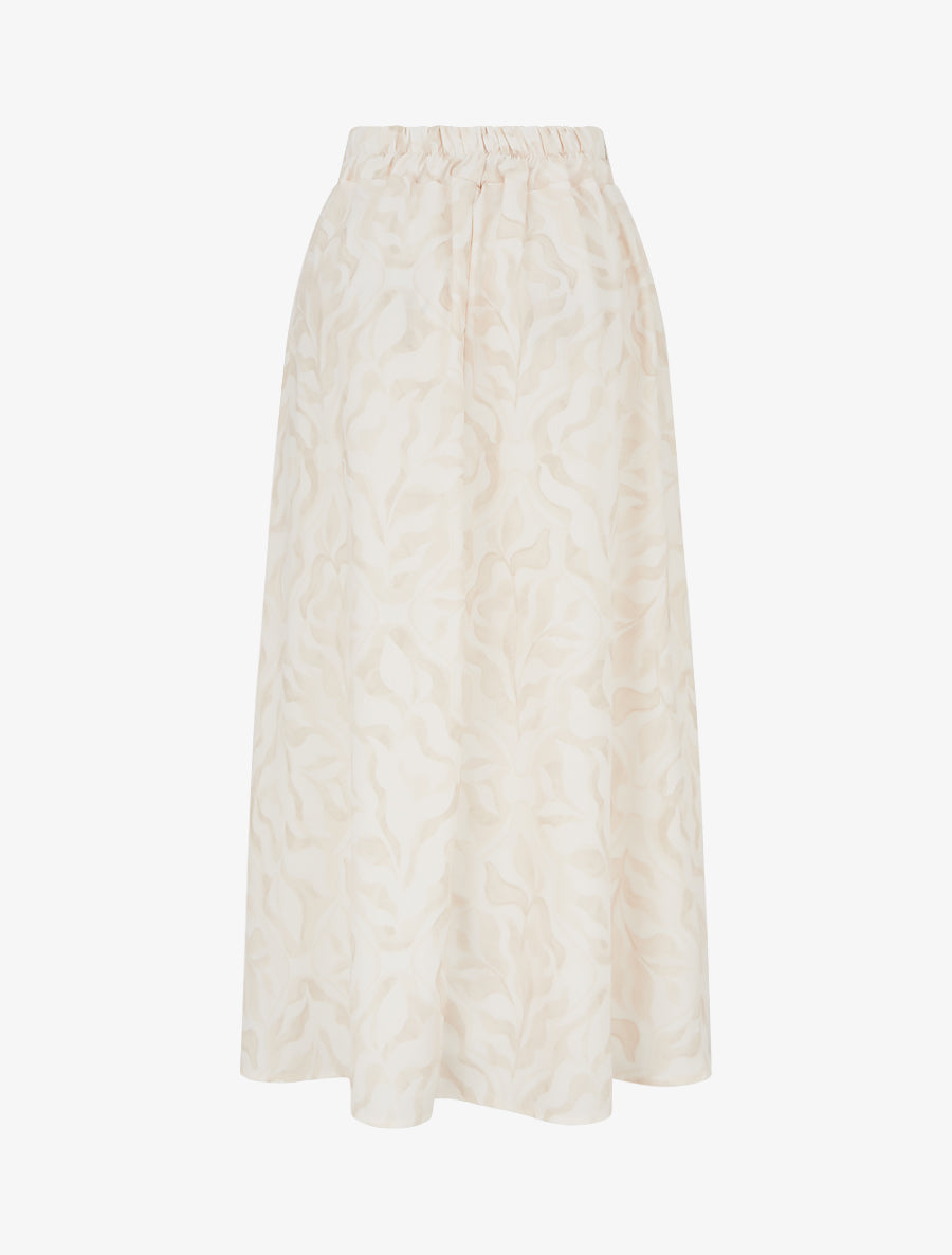 Jupe fluide longue à imprimé feuillage stylisé - Beige - 2