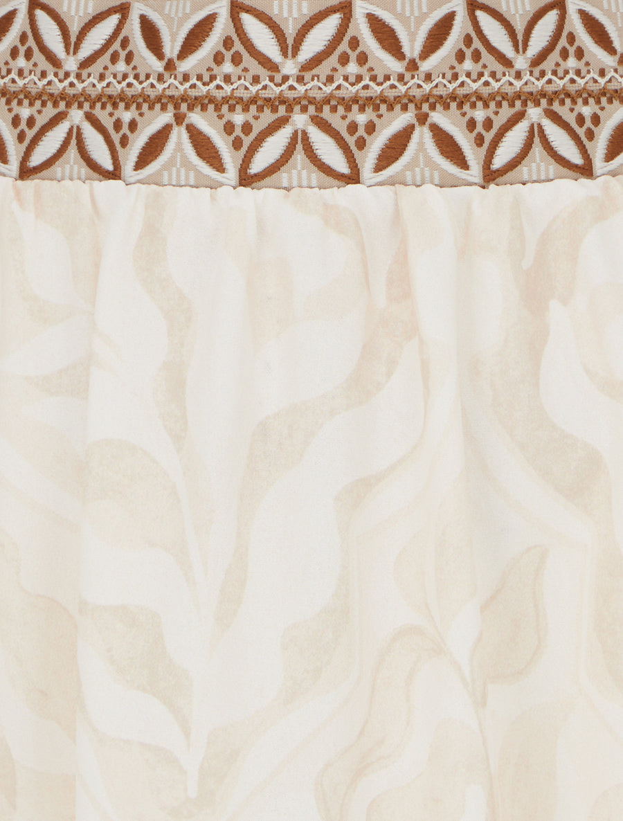 Jupe fluide longue à imprimé feuillage stylisé - Beige - 3