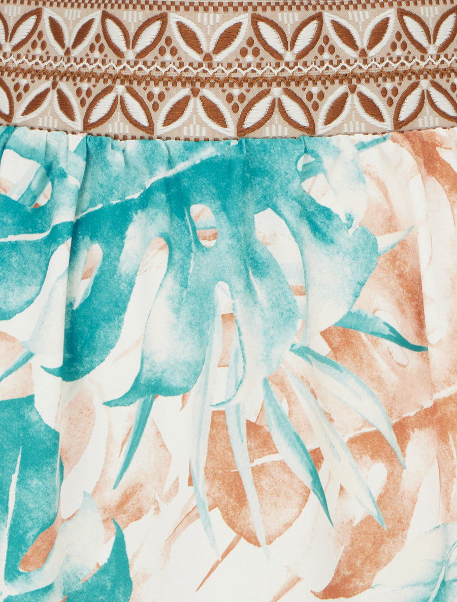 Jupe fluide longue à imprimé feuilles stylisées - Vert d&