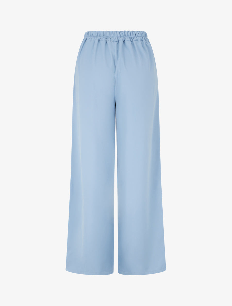 Pantalon fluide uni à liens à nouer - Bleu ciel - 2