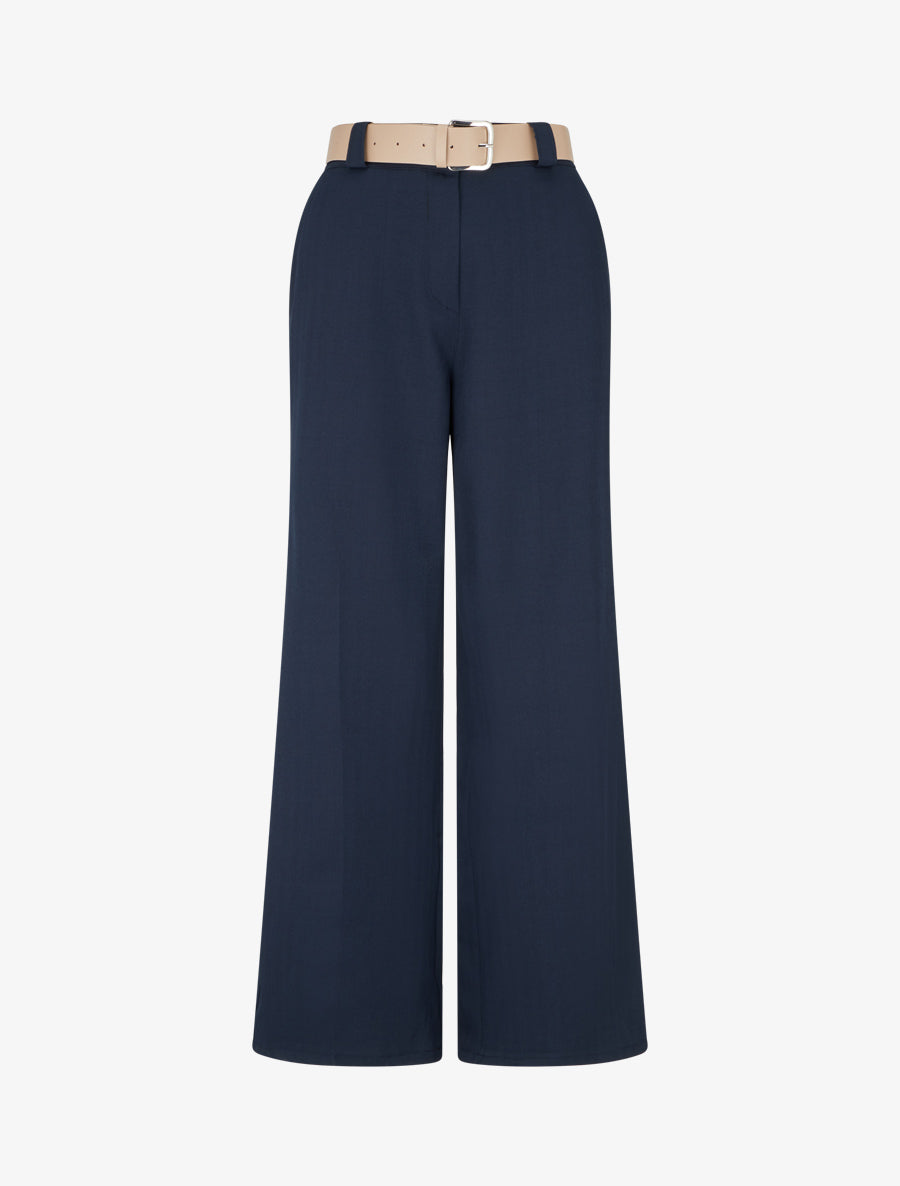 Pantalon ample à motif rayé - Marine - 1