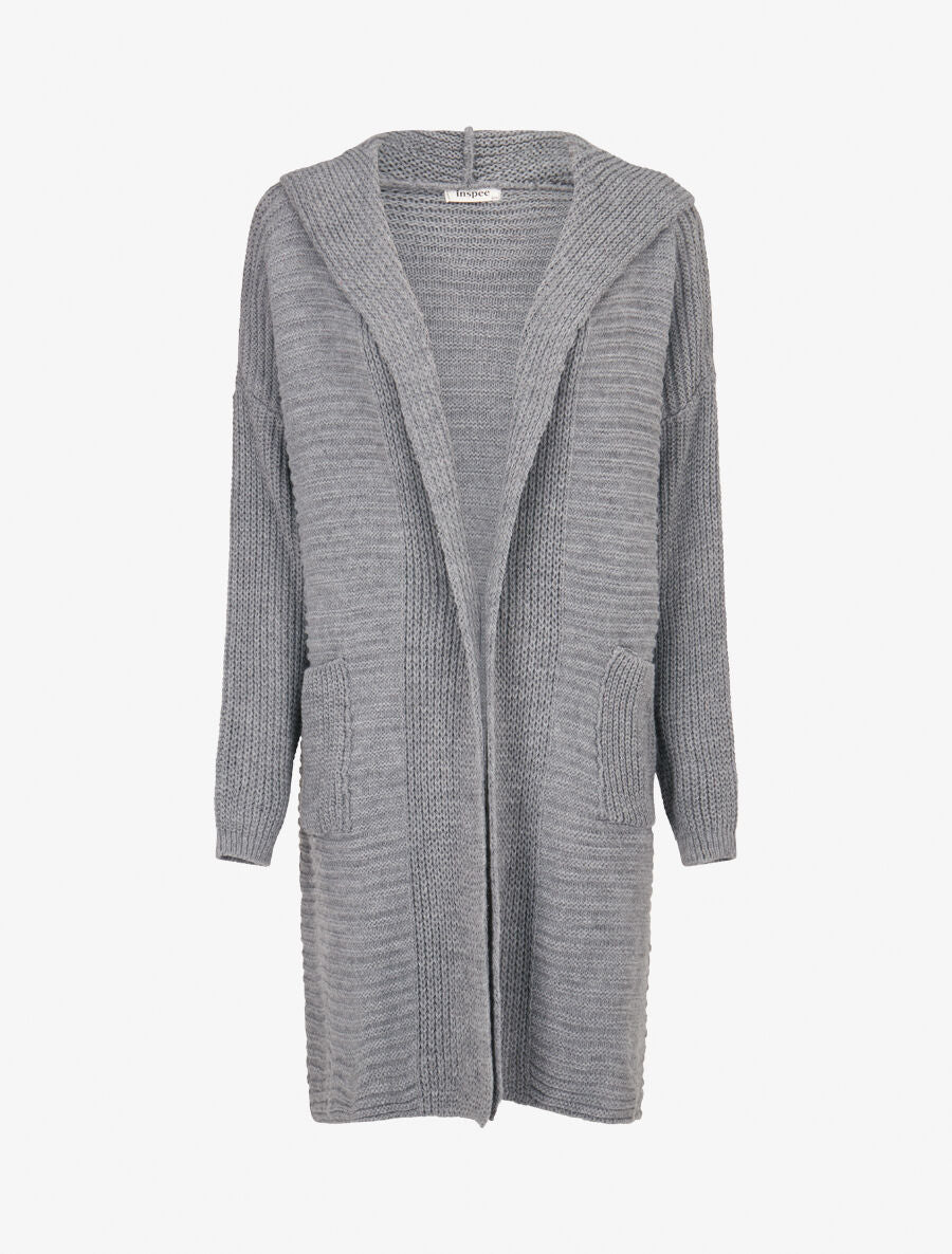Gilet en maille à capuche - Gris - 5