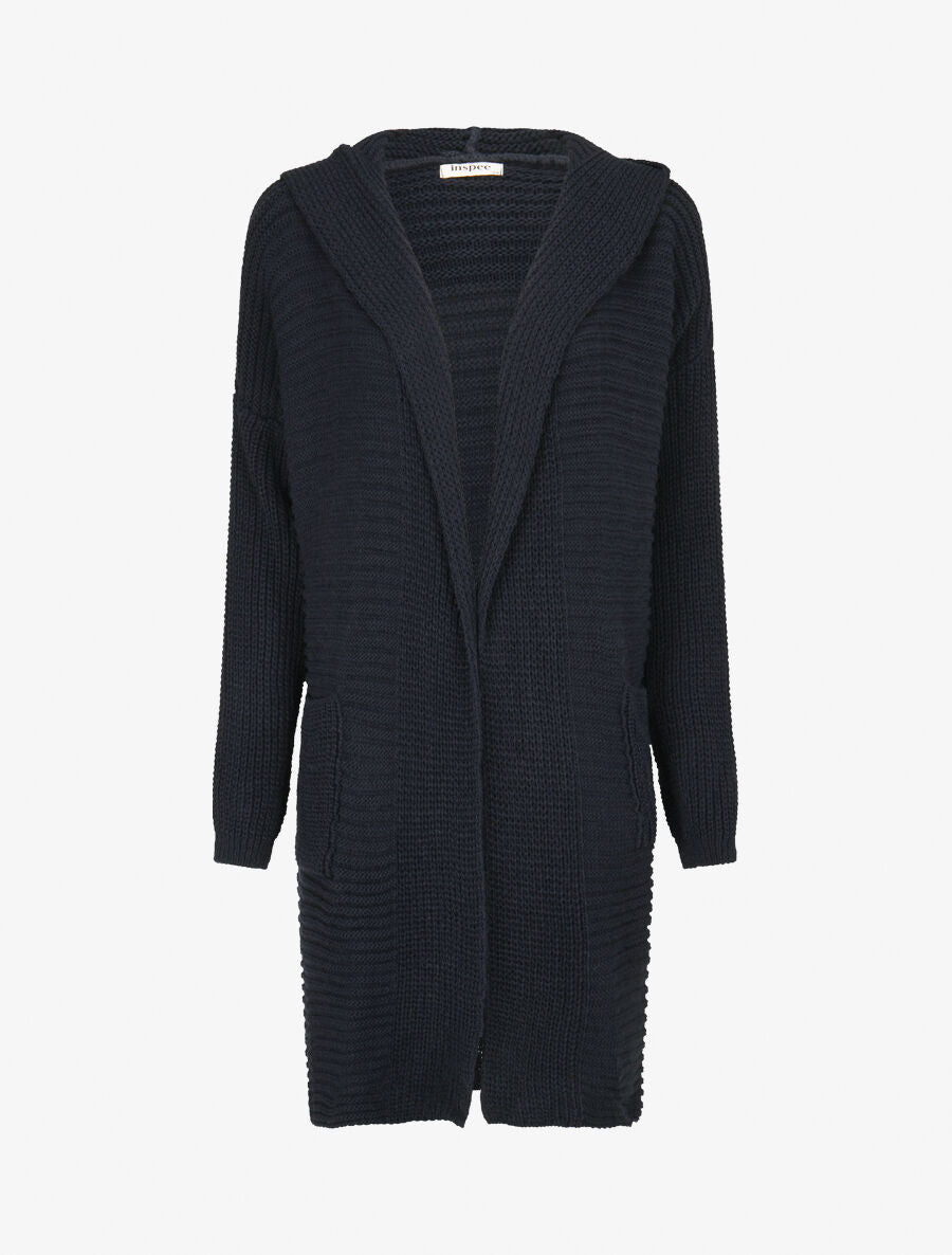 Gilet en maille à capuche - Marine - 1