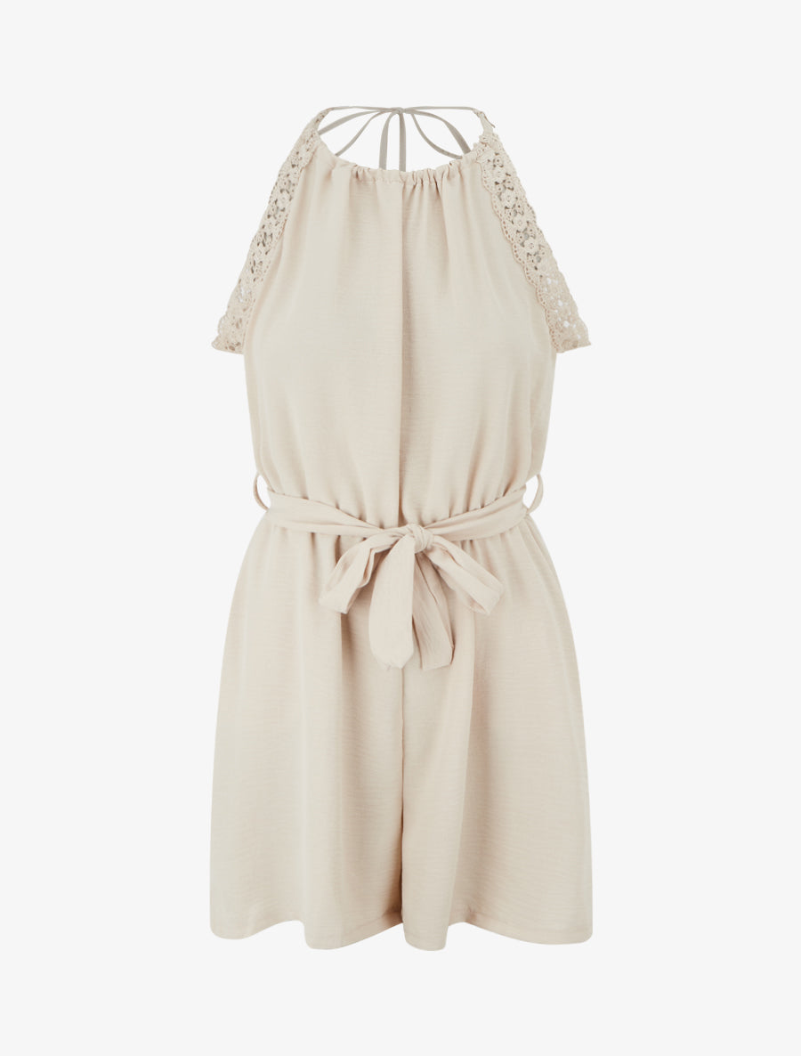 Combishort à dentelle et dos ouvert - Beige - 1