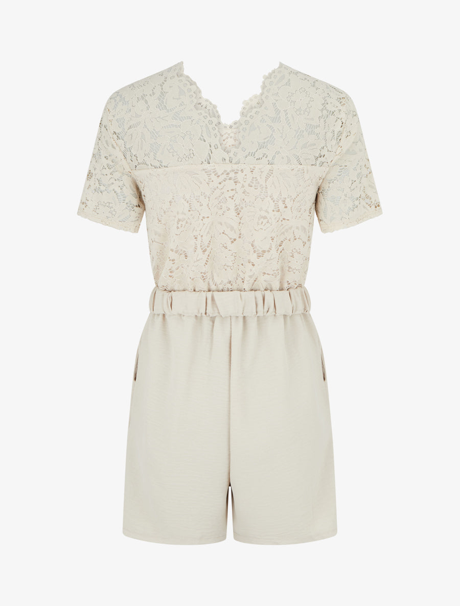 Combishort à buste en dentelle - Beige - 2