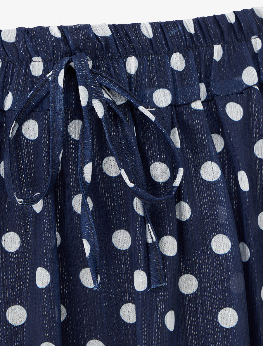 Jupe imprimé pois à taille élastiquée - Marine - 3