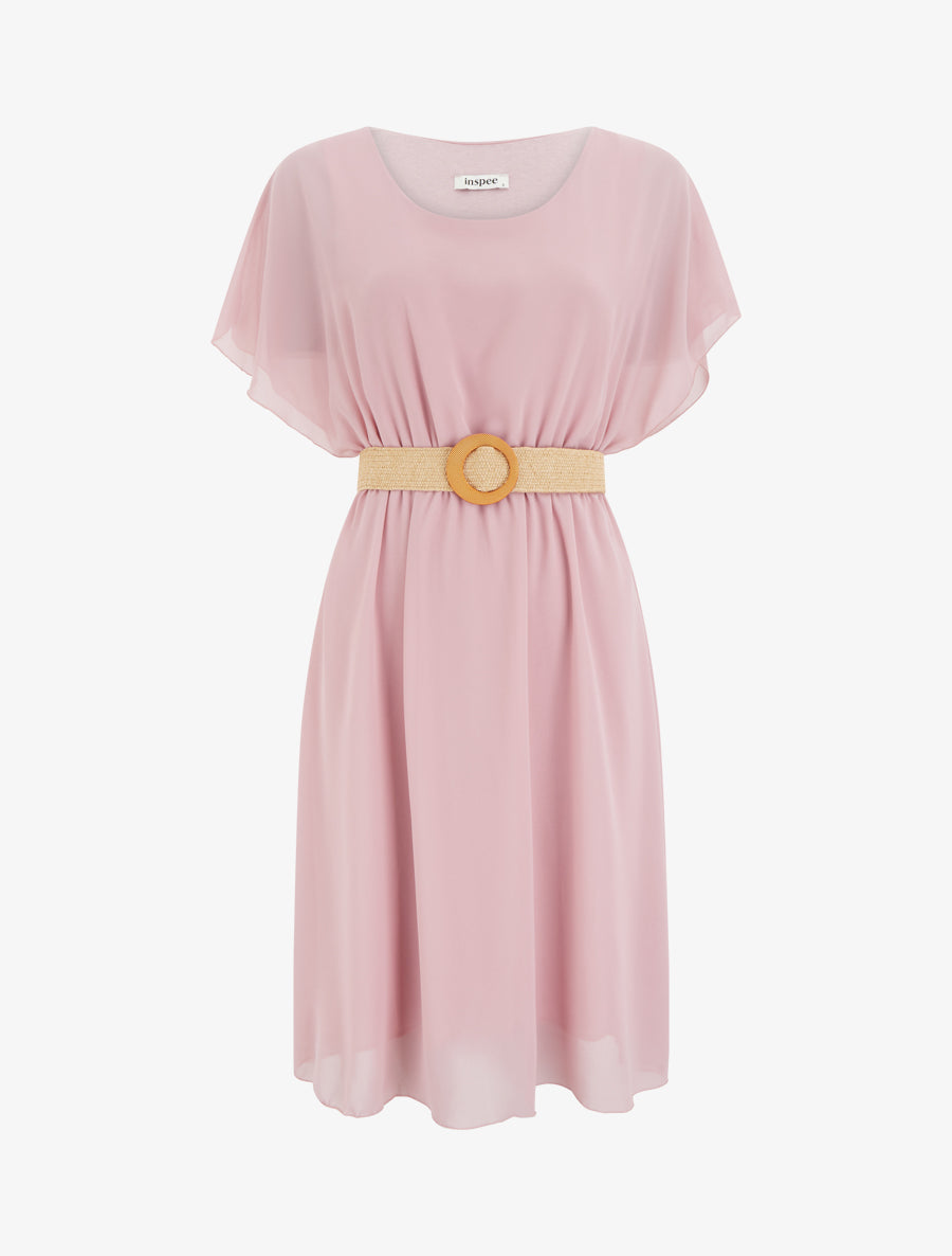 Robe mi-longue unie coupe patineuse - Rose - 1