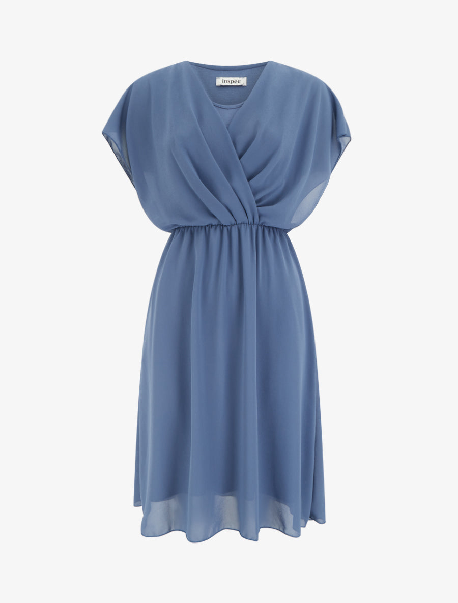 Robe évasée à manches courtes et col cache-coeur - Bleu - 1