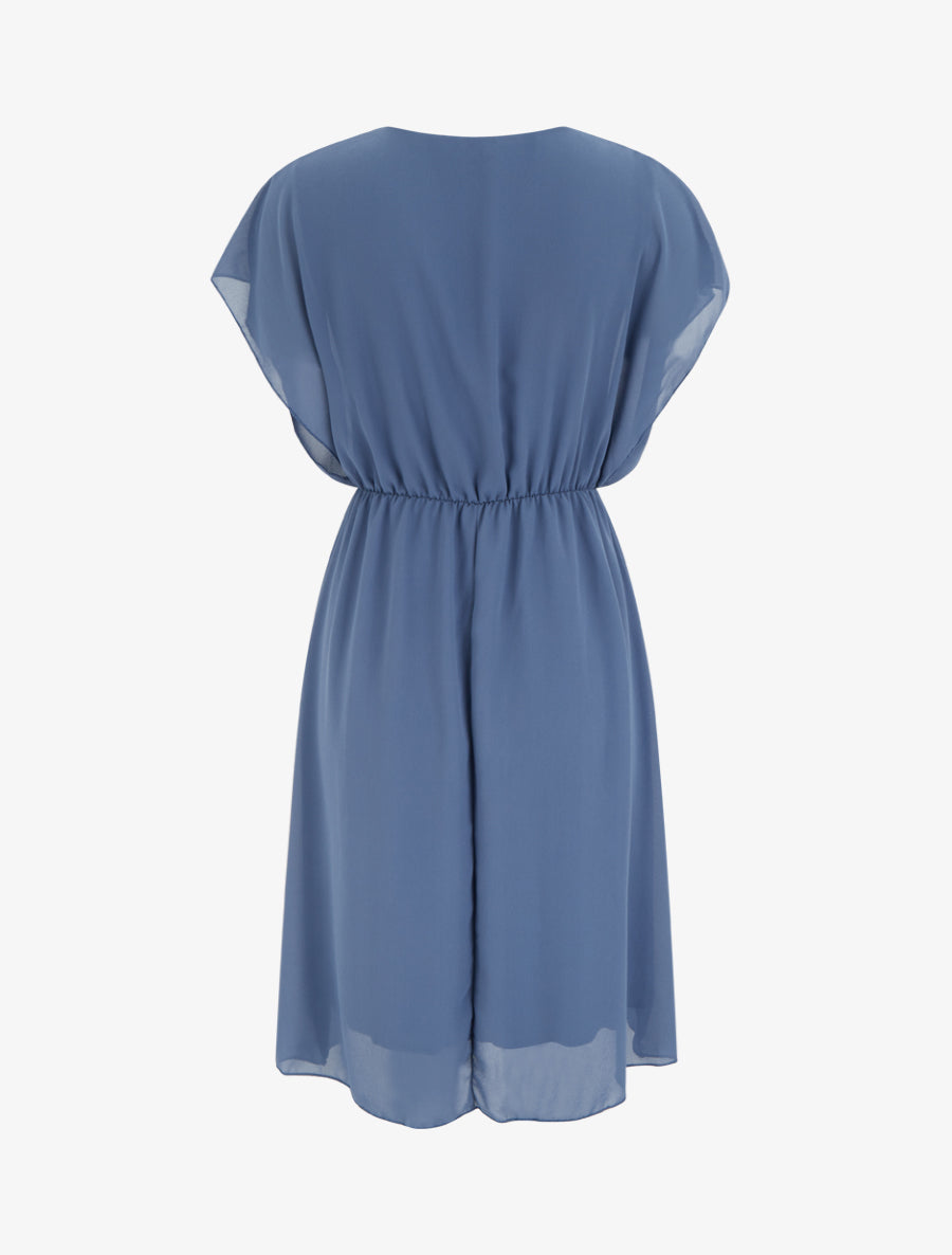 Robe évasée à manches courtes et col cache-coeur - Bleu - 2