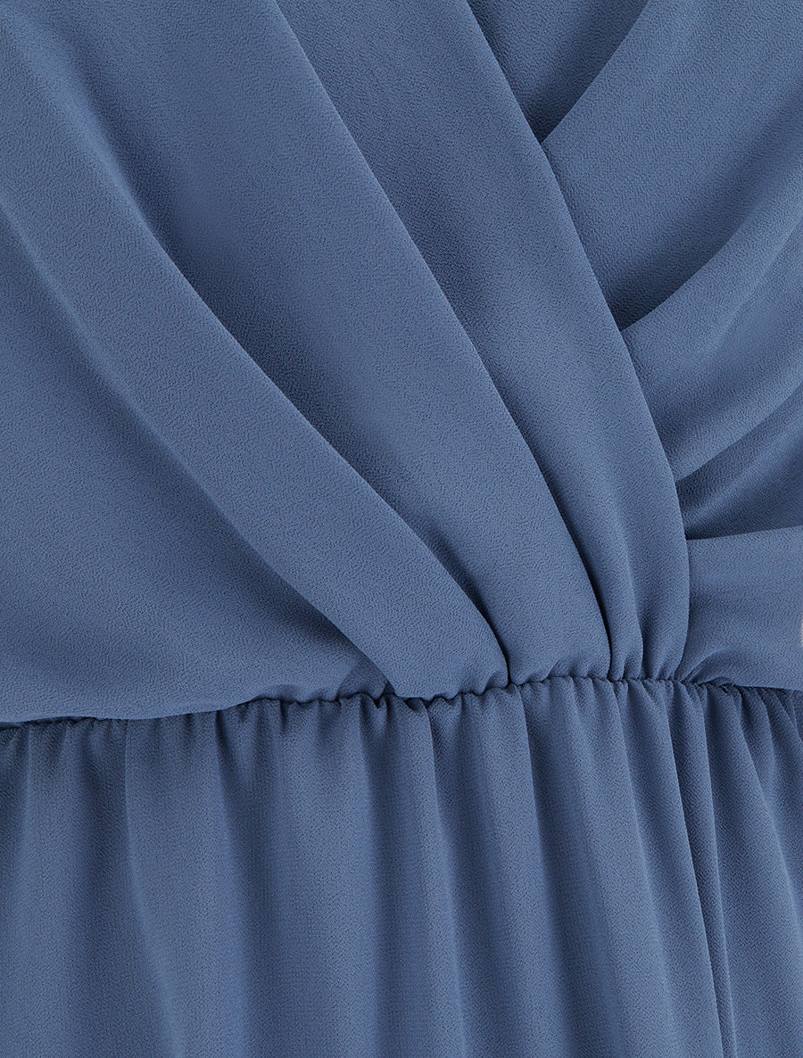 Robe évasée à manches courtes et col cache-coeur - Bleu - 3