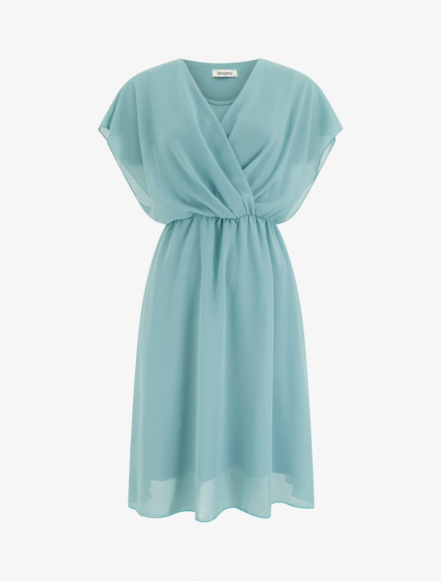 Robe évasée à manches courtes et col cache-coeur - Vert d&