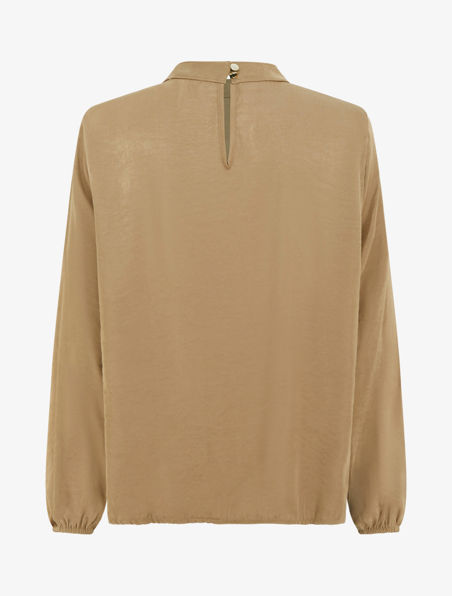 Blouse satinée à poignets élastiqués - Camel - 2