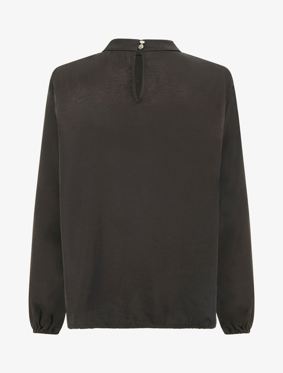 Blouse satinée à poignets élastiqués - Marron - 2
