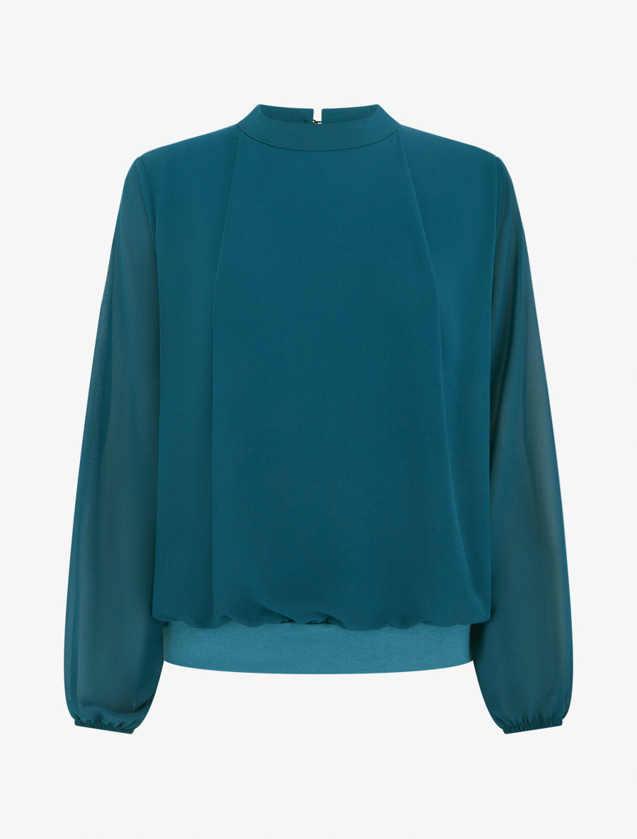 Blouse unie à poignets élastiqués - Bleu canard - 1