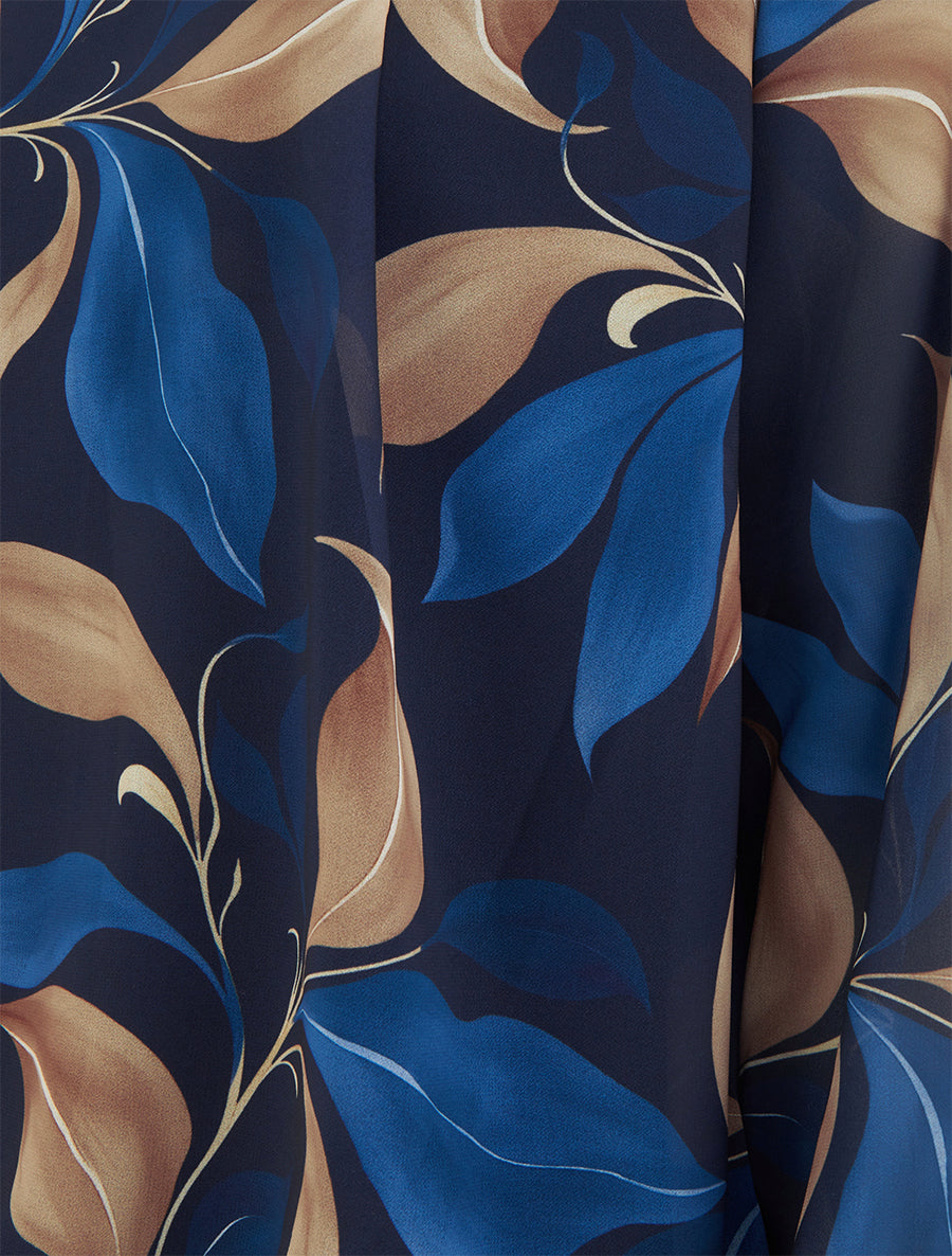 Blouse imprimé feuillage à poignets élastiqués - Marine - 3
