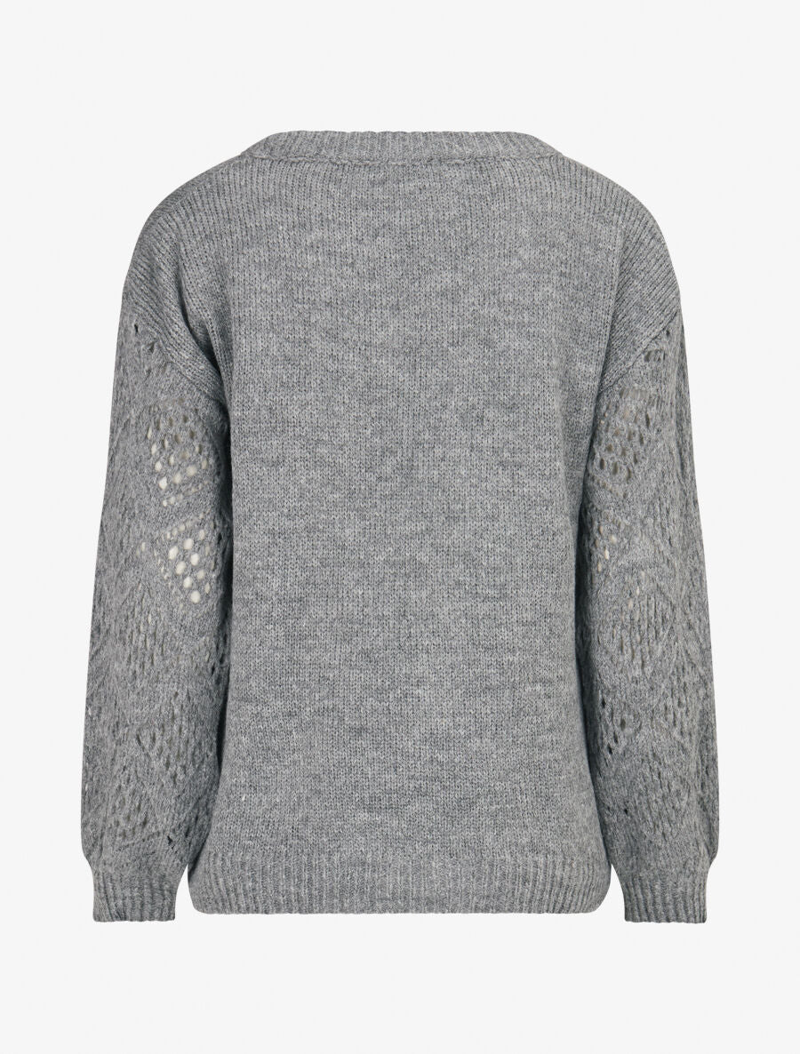 Pull ample à manches ajourées - Gris chiné - 2