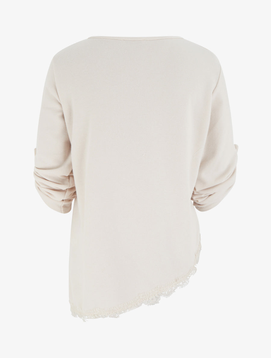 Pull à bords asymétriques et dentelle - Crème - 2