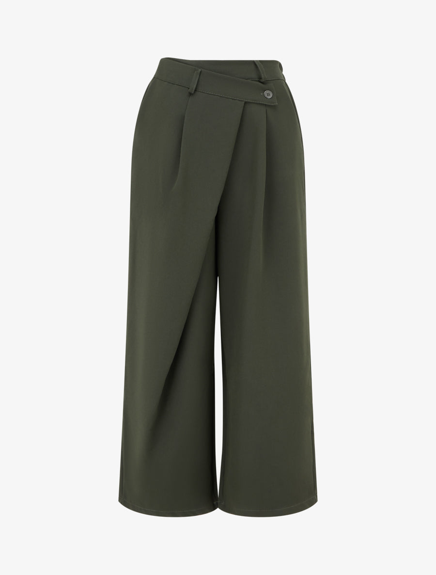 Pantalon uni droit à fermeture sur le côté - Kaki - 1