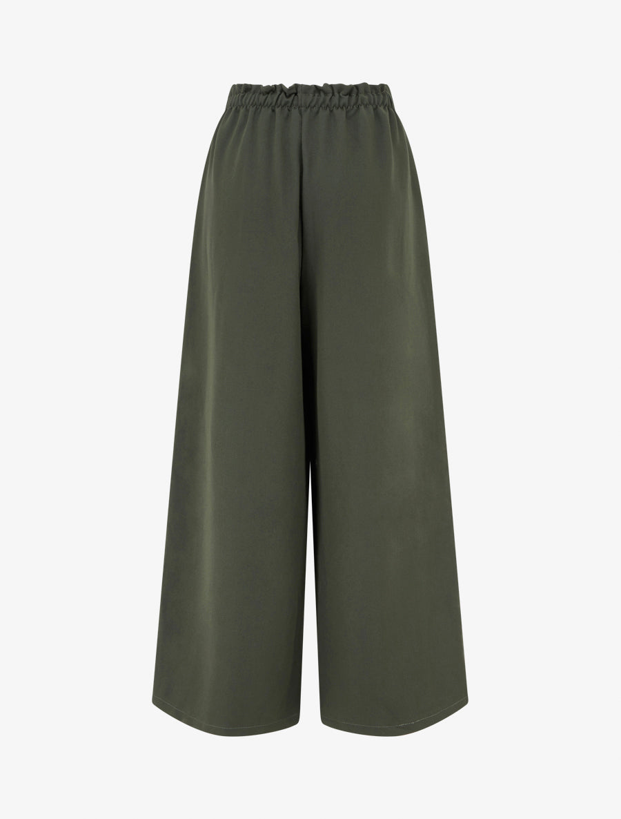 Pantalon uni à taille élastiquée - Kaki - 2