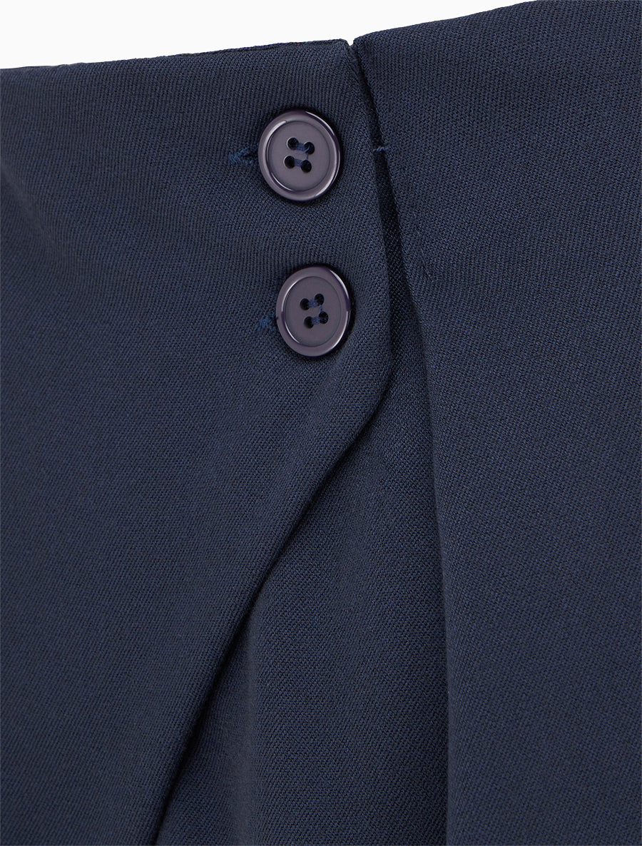 Pantalon uni à taille élastiquée - Marine - 3