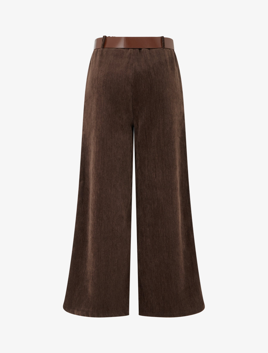 Pantalon effet velours à taille élastiquée - Marron - 2