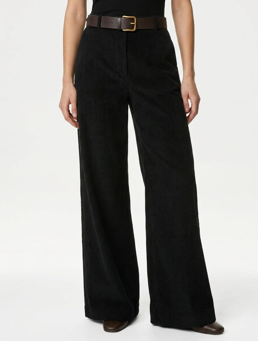 Pantaloni uniti a costine - Nero