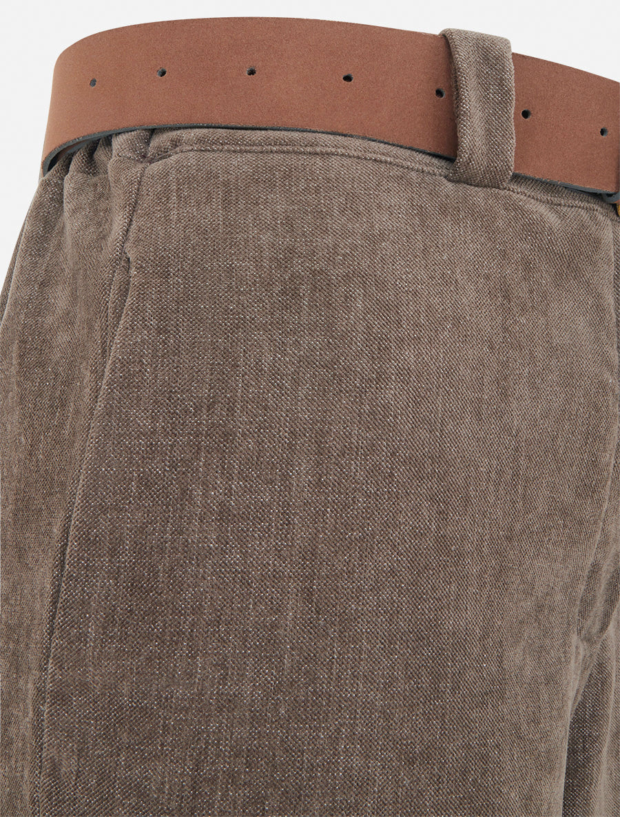 Pantalon élastiqué effet velours - Taupe - 3