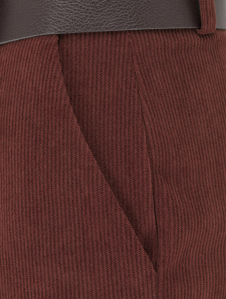 Short droit en velours côtelé taille haute - Bordeaux foncé - 3