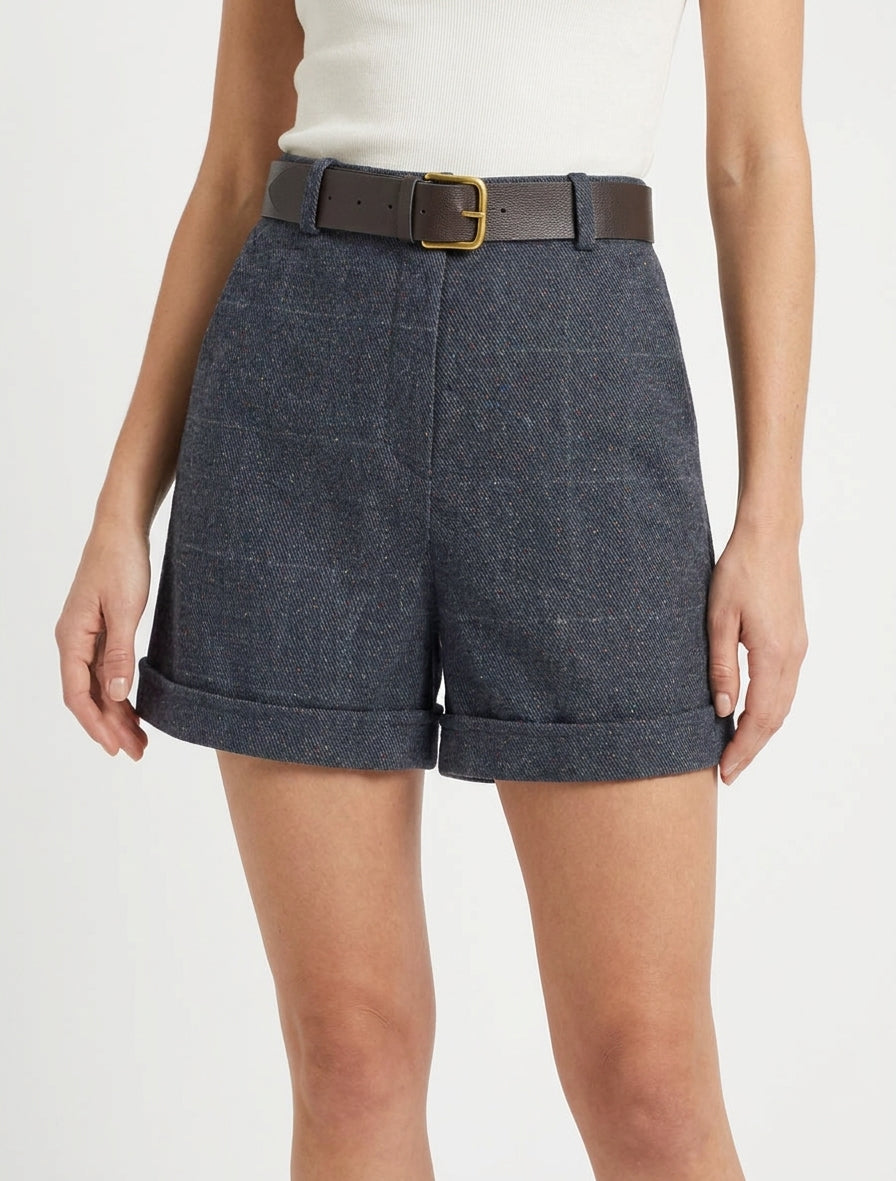 Short a quadri a vita alta - Blu grigio