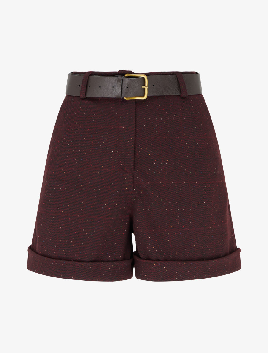 Short droit à carreaux taille haute - Lie de vin - 1