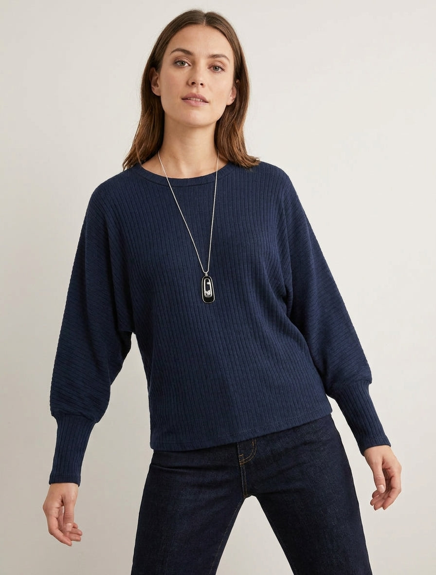 Maglione a coste a maniche lunghe stile pipistrello - Marina