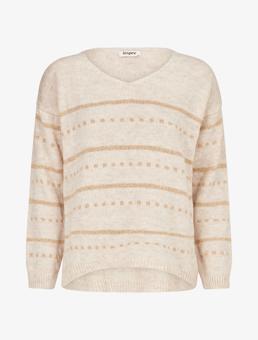 Pull imprimé lignes et points - Écru - 1