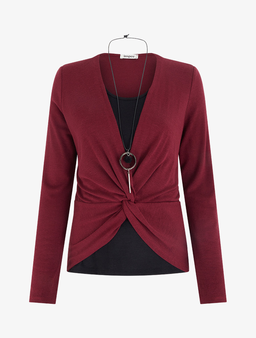 Pull style cache-coeur effet torsadé - Bordeaux - 1