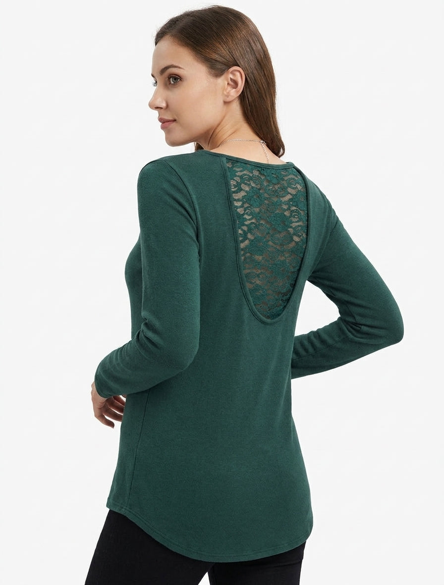 Maglia a taglio dritto con schiena in pizzo. - Verde scuro