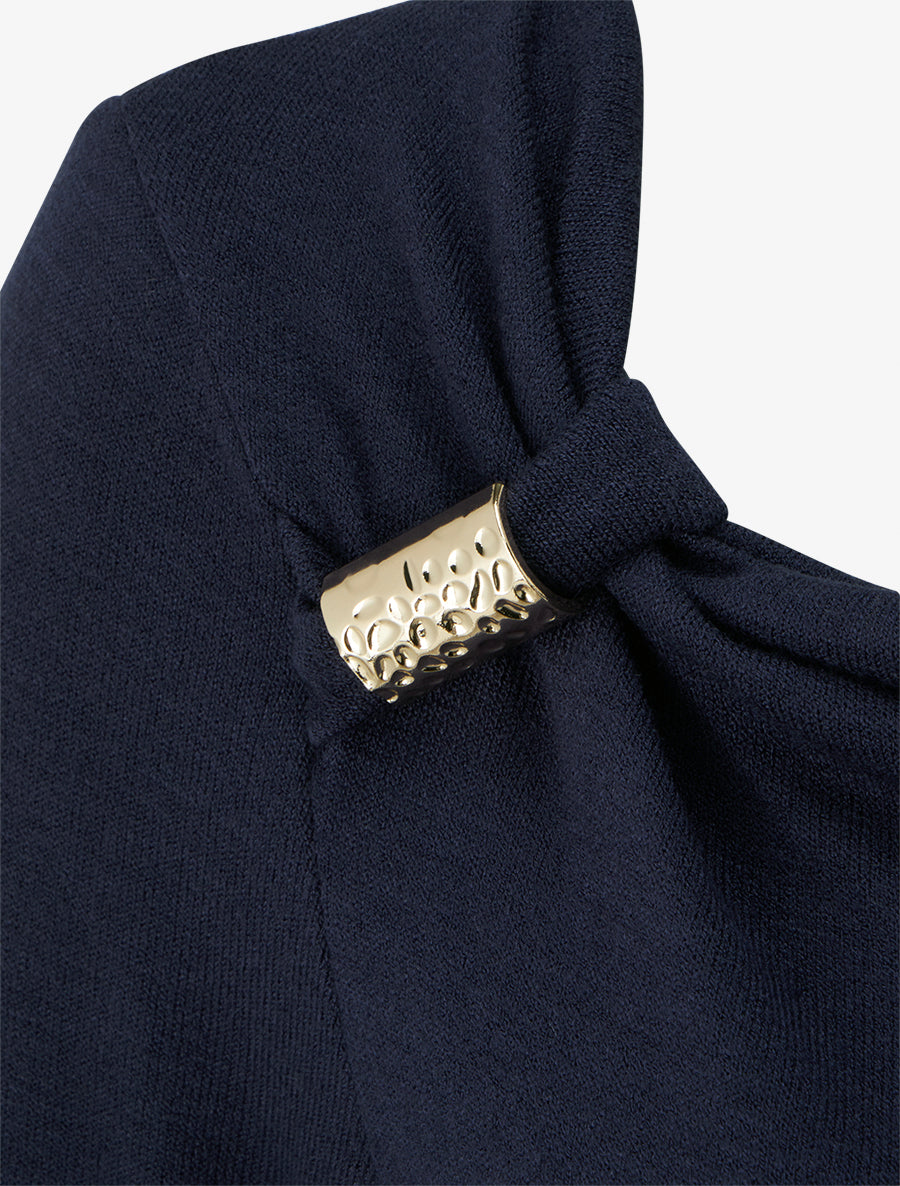 Pull fin à empiècement bijou - Marine - 3