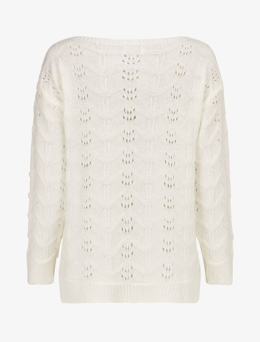 Pull à relief zig-zag et ajouré - Écru - 2