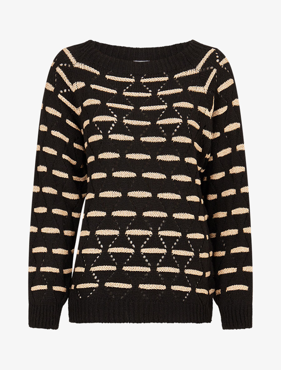Pull à bandes dorées stylisées - Noir - 4
