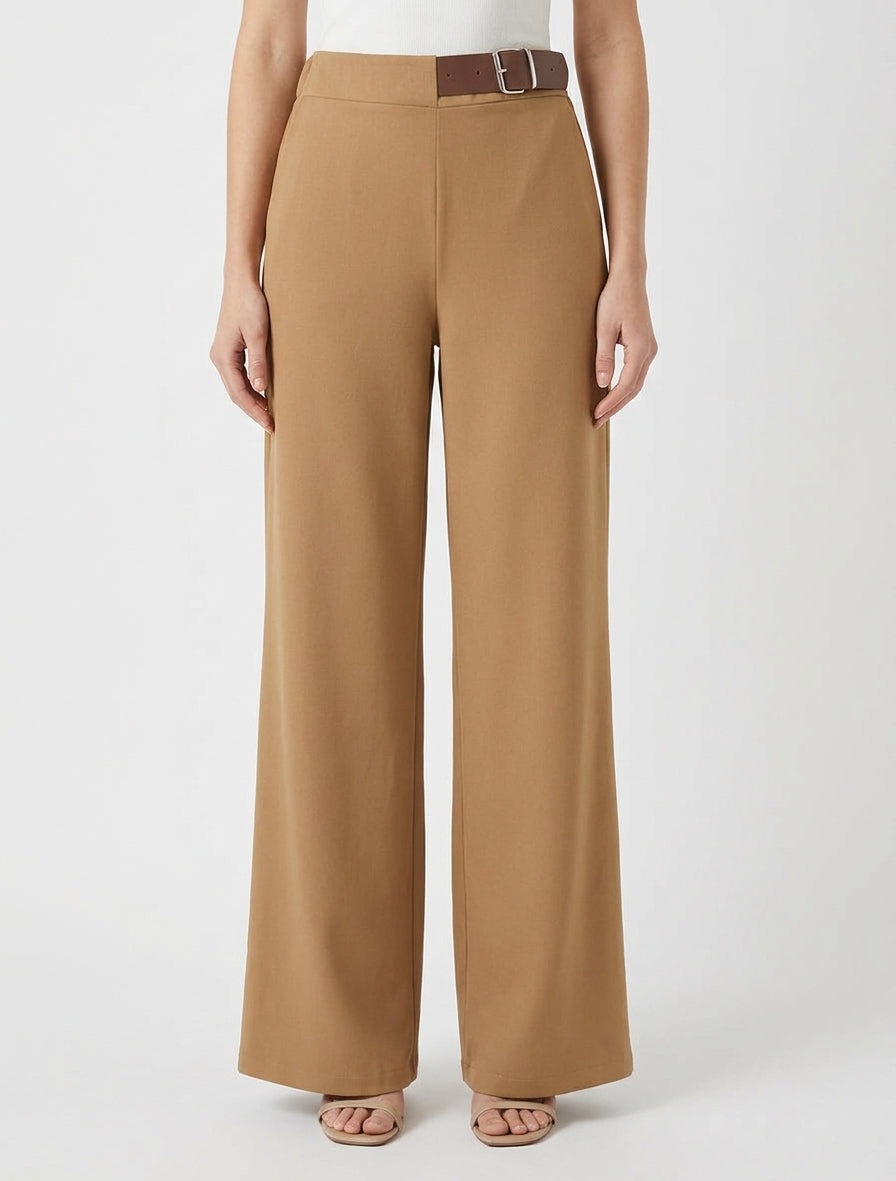 Pantaloni ampi a vita alta con cintura decorativa - Chameau